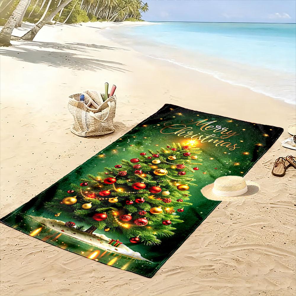 Christmas Tree with Ornaments Beach Towel Quick-drying for Travel Outdoor Sports Jogging Beach and Swimming