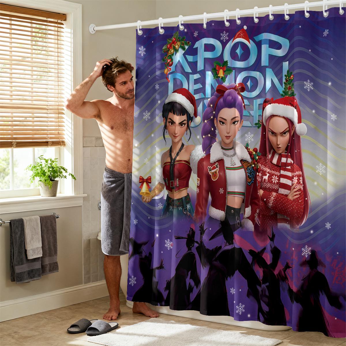 

1 шт. Рождественская K-Pop Принт Охотники на демонов Водонепроницаемая Занавеска для душа Перегородка Приватность Подвесная занавеска 12 крючков Несколько размеров 90x180cm