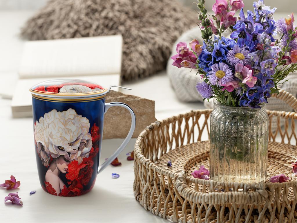 Kubek Sitkiem Przykrywką Lady's Floral Symphony Carmani Ceramika 300Ml