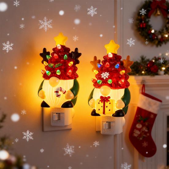 Yousheng Christmas Gnome Night Light Resin Faceless Dwarf Xmas Tree LED Night Light with Multicolor Bulbs And On/Off Switch for Home Bathroom Bedroom