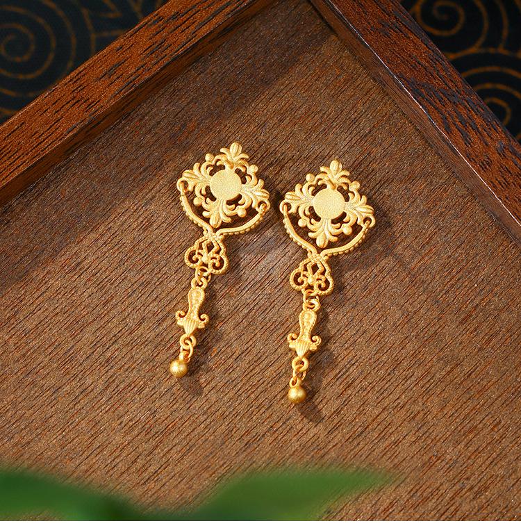 Aieryuan Gold-Plated Jade Tassel Earrings with Silver Studs