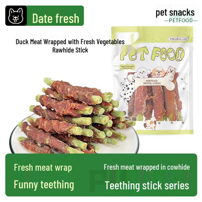 Pet Food Dog Snacks: Chicken, Duck & Beef Wrapped Rawhide Dental Chews 400g