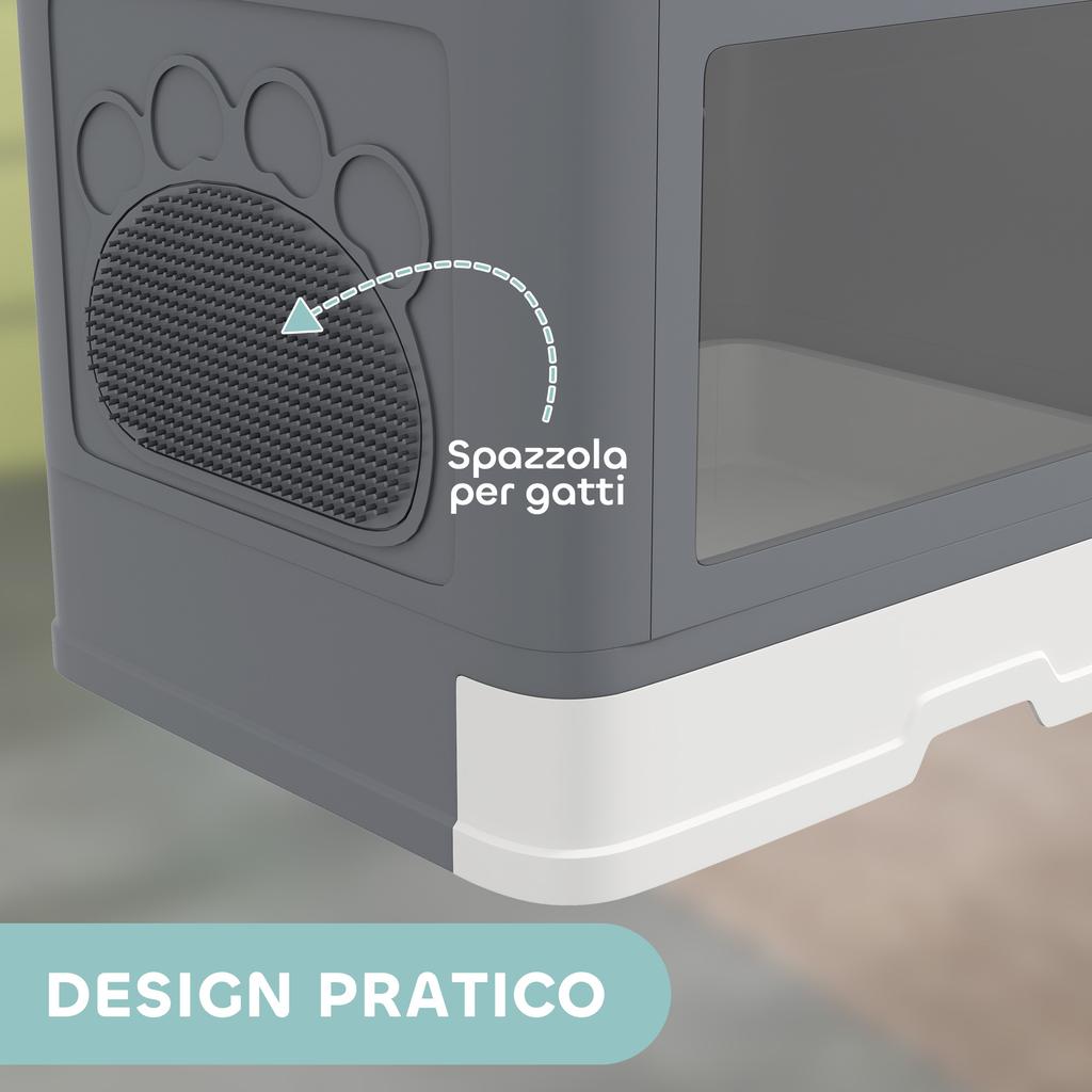 Closed Cat Litter Box with Lid and Double Entrance, Removable Drawer, Scoop and Brush, Grey