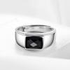 925 Sterling Silver Men's & Women's Open Ring with Black Agate - Elegant and Unique Design