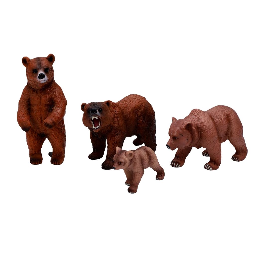 4pcs Realistic Bear Figurines Set Miniature PVC Grizzly Bear Wild Animal Figures for Home Office Display Collection 4