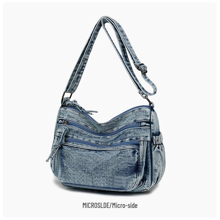 Retro Denim Single Shoulder Crossbody Bag - Large Capacity, Casual & Trendy