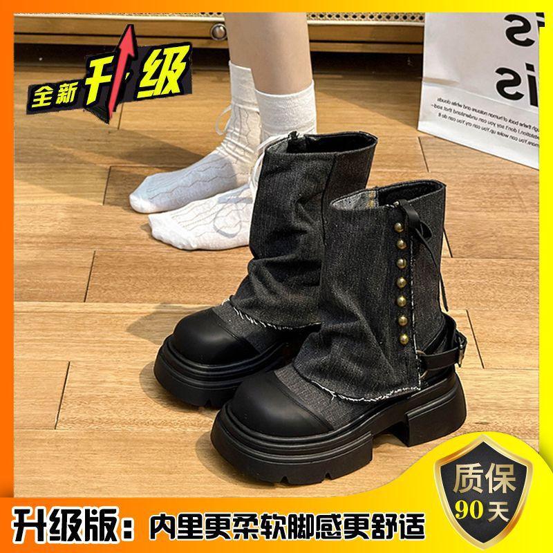 

Cowboy tube boots women s platform small British style Martin boots 2025 new summer retro stacked short boots 35