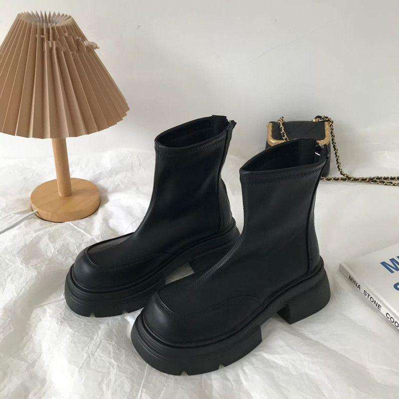 Dopamine Black Platform Martin New Fashion Chic British Ultra-light Versatile Autumn Short Boots Women