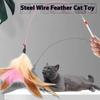Cat Toy Cat Teasing Stick Steel Wire Colored Feather with Bell Cat Teasing Toy Pet Cat Training Cat Stick Interaction