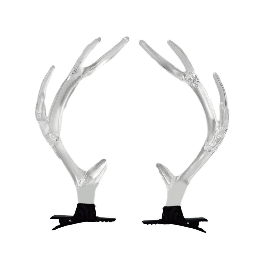 2PCS Clear Christmas Antler Hair Clip Festival Headwear for Woman Kids Bangs Taking Photo Shopping Travel Anti Slip