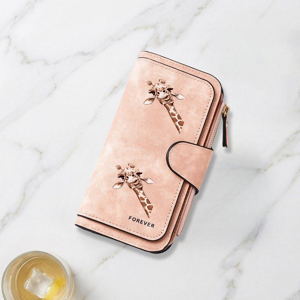 Giraffe Themed Fun Cartoon Print Long Wallet Multifunctional Portable Coin Purse with Snap Closure Unisex Perfect Birthday Gift Daily Use for Men