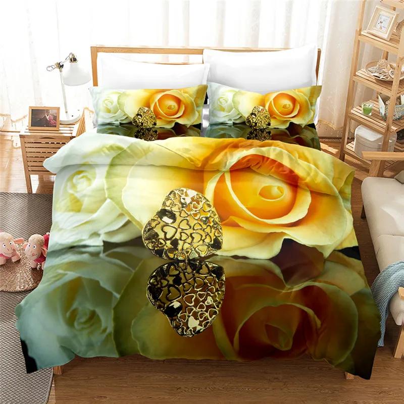 Duvet Cover Bed Linens 3d Flower Bedding Sets Print Valentine's Day Theme Home Textile Set 2/3pcs Cover Sets For Beds Dropship