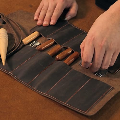 TOURBON Sacoche à Outils en Cuir Organisateur d'Outils de Travail Sac à Ciseaux Étui à Couteaux