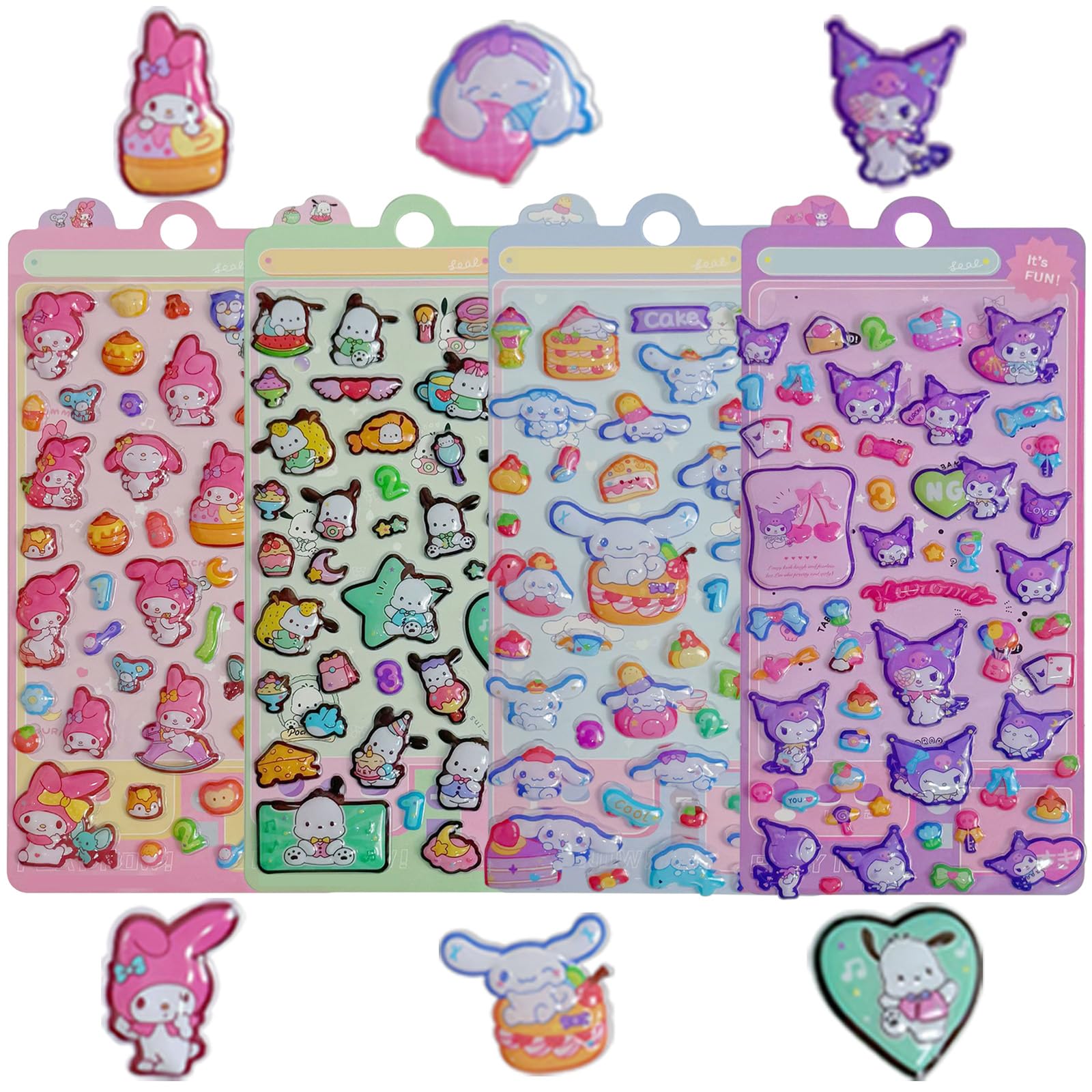 

Salywin 4-Piece 3D Puffy Epoxy Resin Stickers for Notebooks Diaries Rewards DIY Crafts Girls Boys