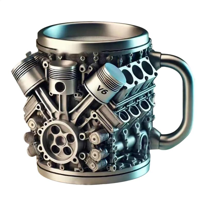 Stainless Steel Cup V6 V8 Engines Design Mug Durable & Stylish Rust-Proof Coffee Mug Perfect for Car Enthusiasts