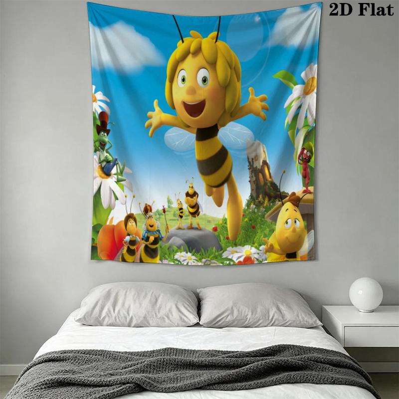 Bees and Maya Wall Tapestry Aesthetic Wall Hanging Printed Fabric Blanket Decorative Tapestries for Bedroom Living Room Home Decor