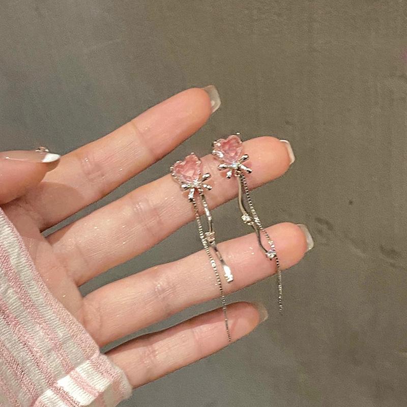 Dlouhá Láska Náušnice Sladké Srdce Střapec Dámské Náušnice Y2K Styl Visací Náušnice Párty