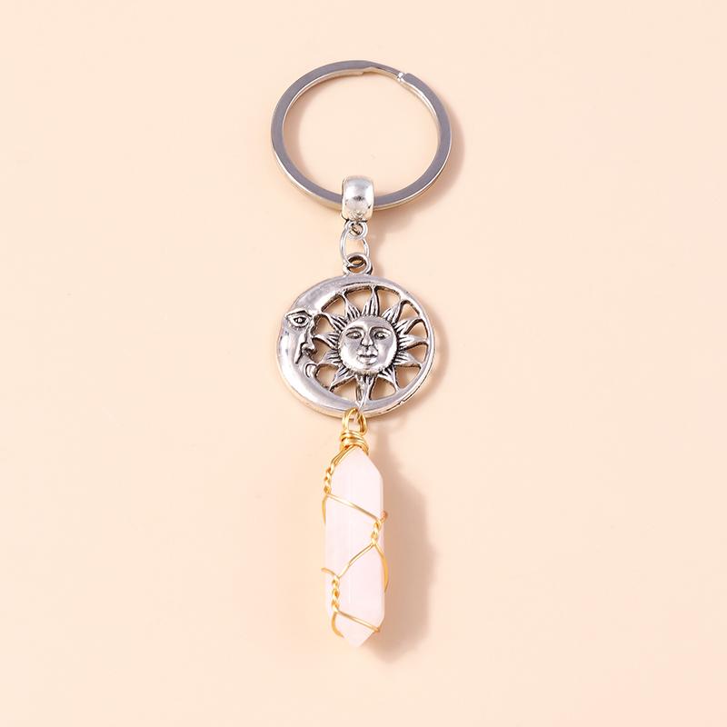 Natural Turquoise Stone Keychain Antique Silve Metal Keyrings Quartz Crystal Key Chains Gift DIY Handbag Jewelry Accessories