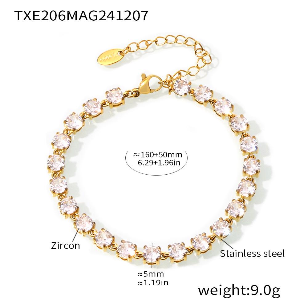 Mili Ins 18K Gold PVD-Plated Stainless Steel Set: Handmade Claw-Set 5mm Colored Zircon Bracelet & Necklace, Super Shiny.