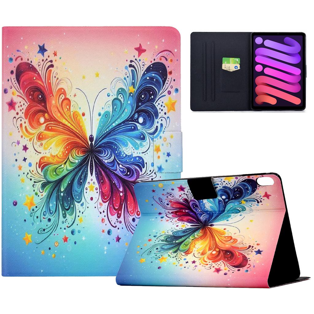 For iPad Mini (2024)/(2021) Case Colorful Pattern Painting Card Slots Stand Leather Tablet Cover with Auto Sleep/Wake