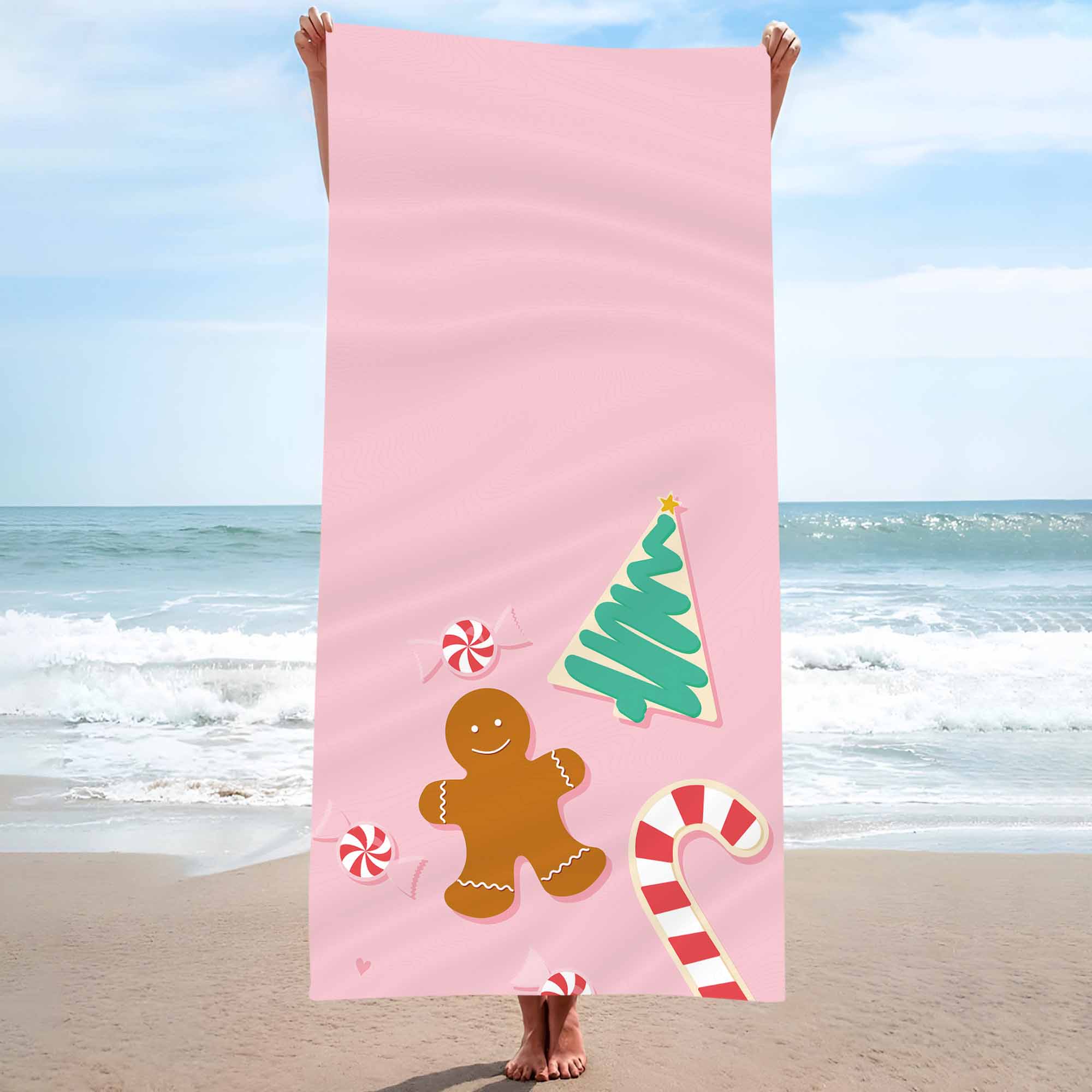 

Christmas Gingerbread man Background Cute Single sided Printed Beach Towel Home Decoration Bath Towel 75x150cm Bathroom W40*H60(CM)