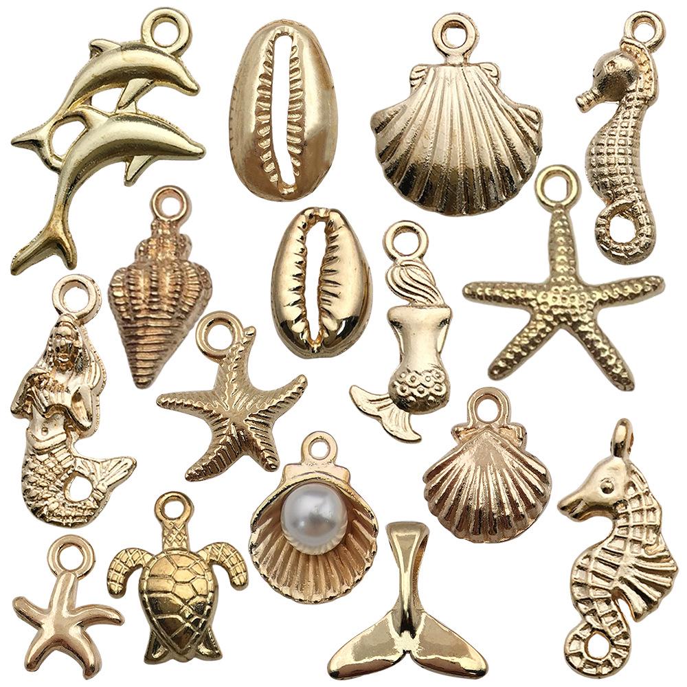 Pandantiv Aliaj Ocean Stea de Mare & Scoică Aur 16K - Accesoriu Bijuterii DIY Handmade