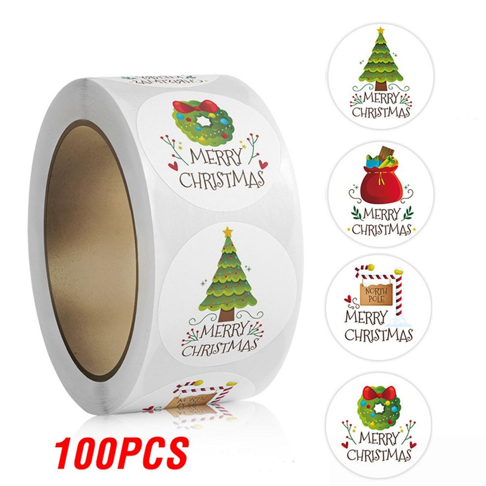 

100-500pcs White Merry Christmas Sticker Holiday Party New Year Decoration Gift Box Seal Sticker Baking Label Packaging Sticker