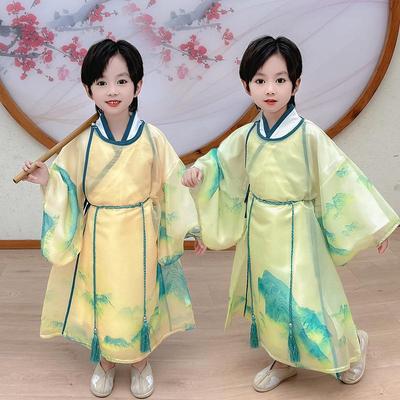 Jungen Langarm Hanfu Kostümset im alten Stil - Elegantes gelbes Gewand für Herbst und Frühling