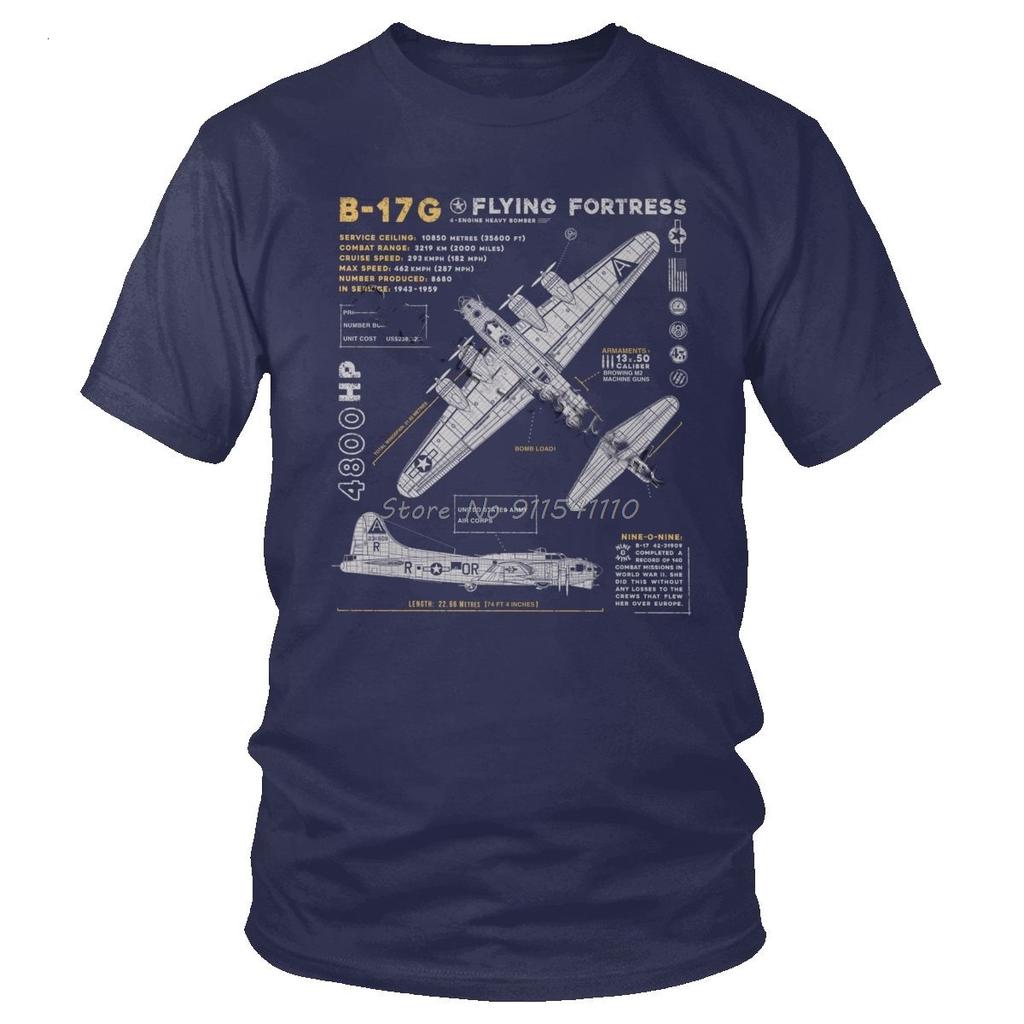 T-shirt Vintage B-17 Forteresse Volante Spitfire Homme Coton Avion de Chasse T-shirt Pilote de Guerre Manches Courtes Avion T-shirt