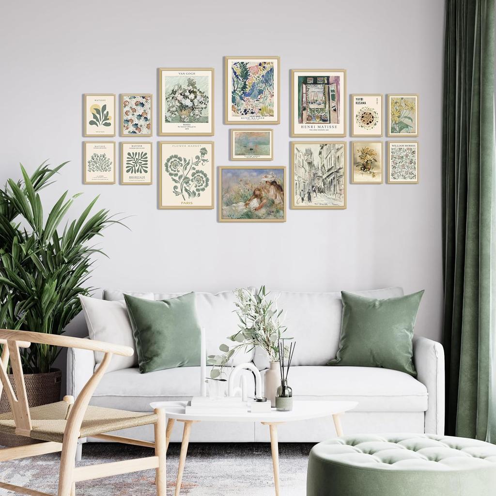 LANCHI95 15 PCS Sage Green Wall Art Decor, Matisse Wall Prints, Abstract Posters for Room Aesthetic, Wall Art For Living Room Bedroom, Eclectic Boho