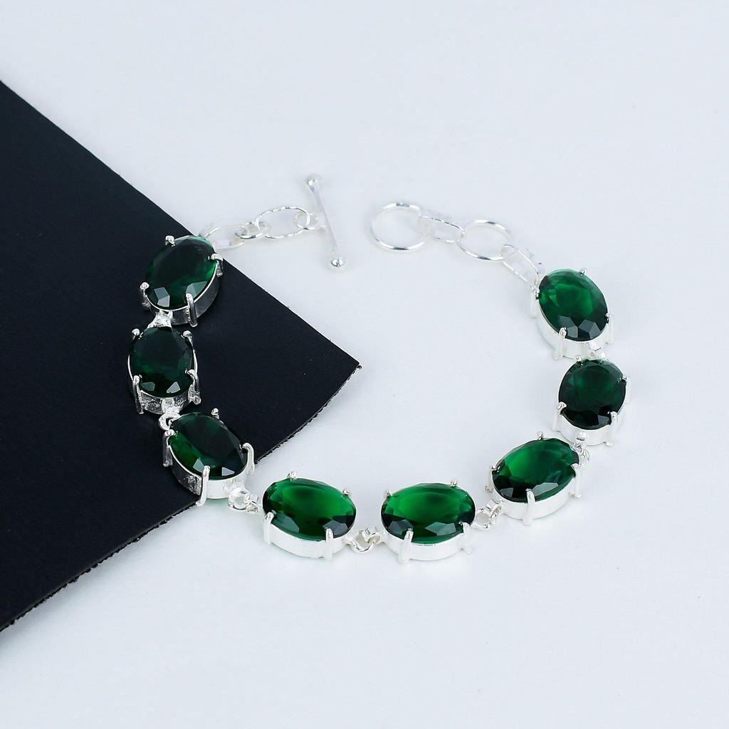 Beautiful Green Tourmaline Gemstone Handmade 925 Sterling Silver Bracelet, Pink Kunzite Bracelet For Wife , Unisex Bracelet Gift For Her