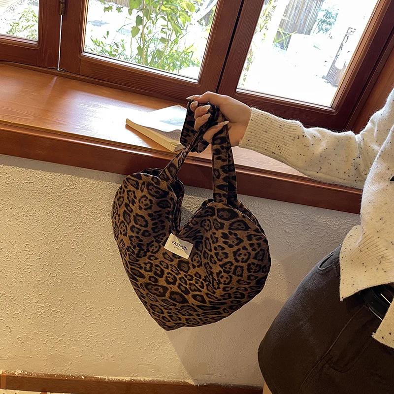 Korean Version Leopard Print Canvas Bag Women's  New Fashion College Style Tote Bag Casual Large-capacity Messenger Bag