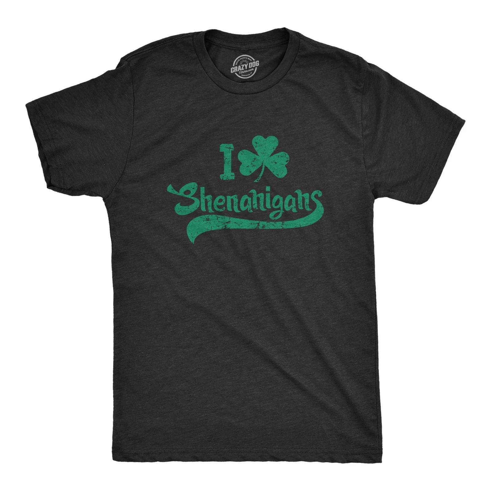 Mens I Clover Shenanigans T Shirt Funny Irish Clover St Saint Patricks Day Tee M