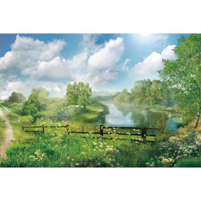 

Зеленый весенний фон с изображением реки и дерева, натуральный цветок, трава, пейзаж, фон для фотостудии, праздничный декор, реквизит для фотосъемки 230X150cm