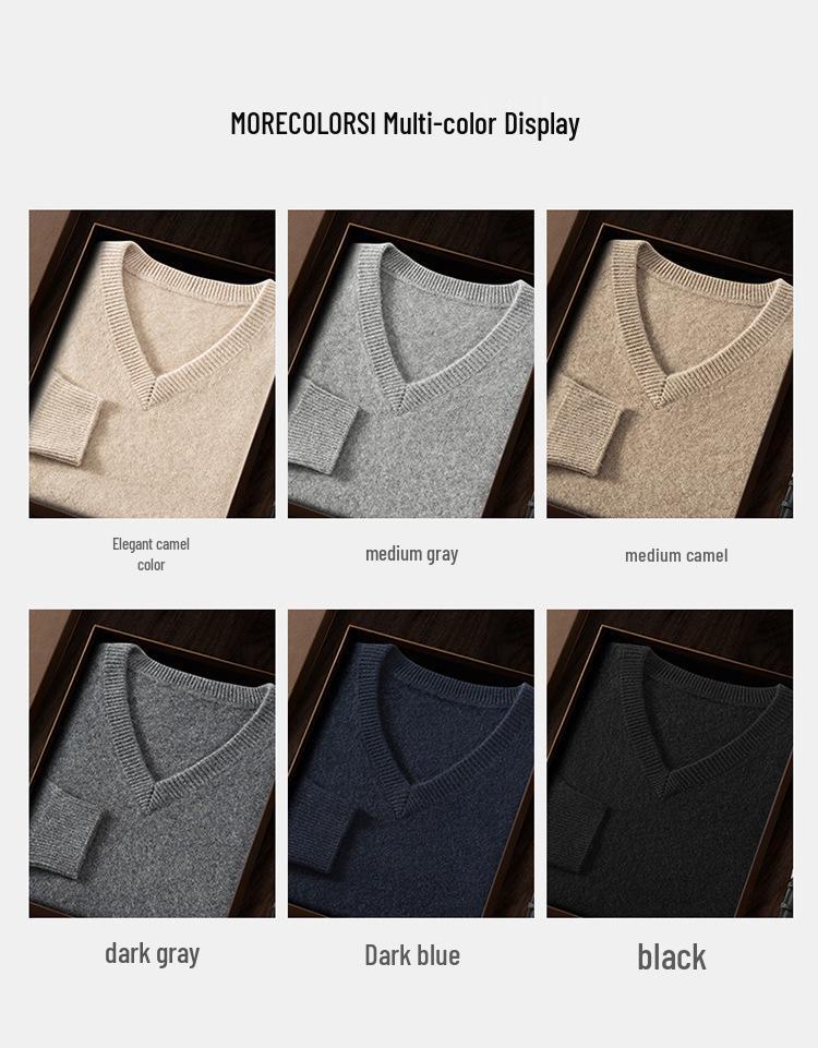 Men's Seven-Needle Cashmere V-Neck Sweater, Double-Strand Thickened, Soft Knit Base Layer for Autumn/Winter.