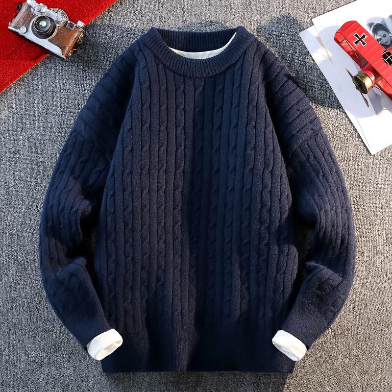 Men's Faux Two-Piece Cable Knit Round Neck Sweater