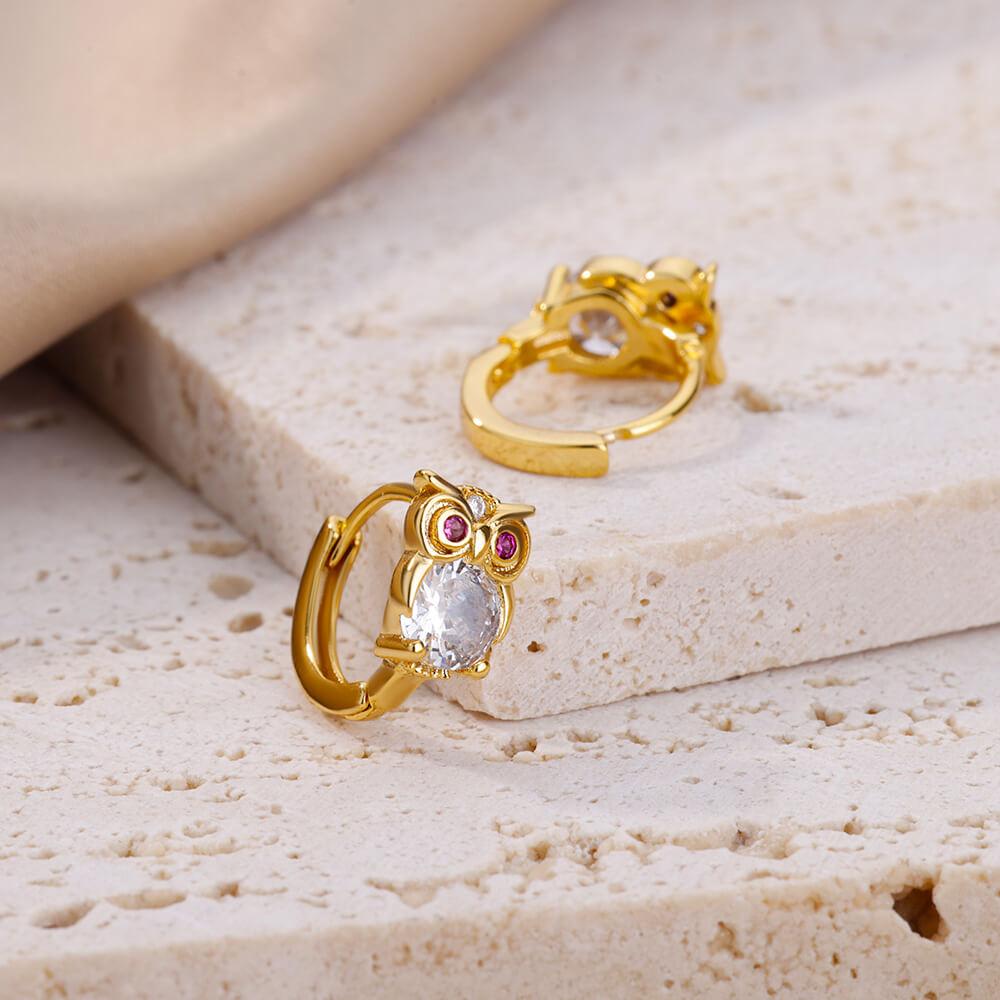 Kristall Eule Creolen Für Damen Rostfreier Stahl Tier Zirkonia Kaninchen Leopard Elefant Bär Ohrringe Süßer Schmuck Mädchen Geschenk