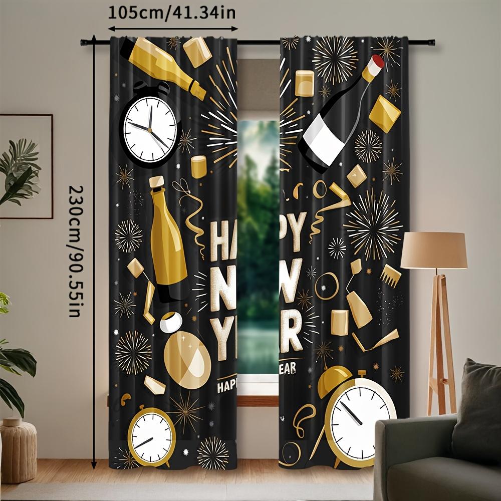 2pcs Happy New Year  Contemporary Polyester Curtains   Rod Pocket   Woven   Semi-Sheer   Decorative All-Season for Bedroom   Livi