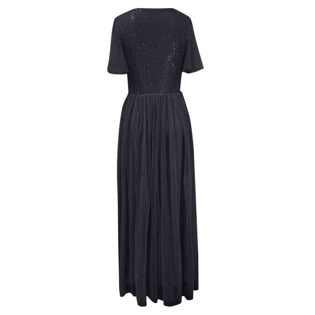 Evening Dress Banquet Mesh Long Swing Dress V-neck Sexy Short-sleeved Long Dress
