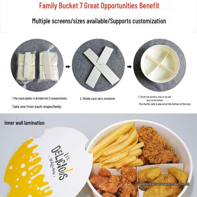 Snack Platter Box: Small Snacks & Fried Chicken Family Bucket with Four-Compartment Round Plate