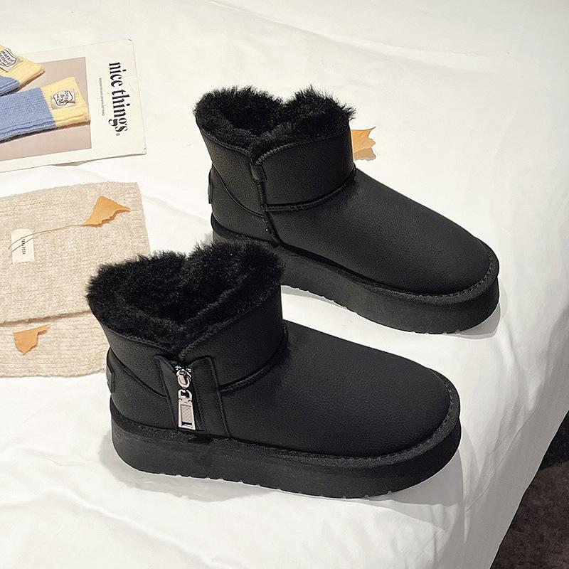

Thick-soled short snow boots women s winter 2025 new short boots women s Northeast large cotton shoes women s velvet thickened warm 35 чёрный