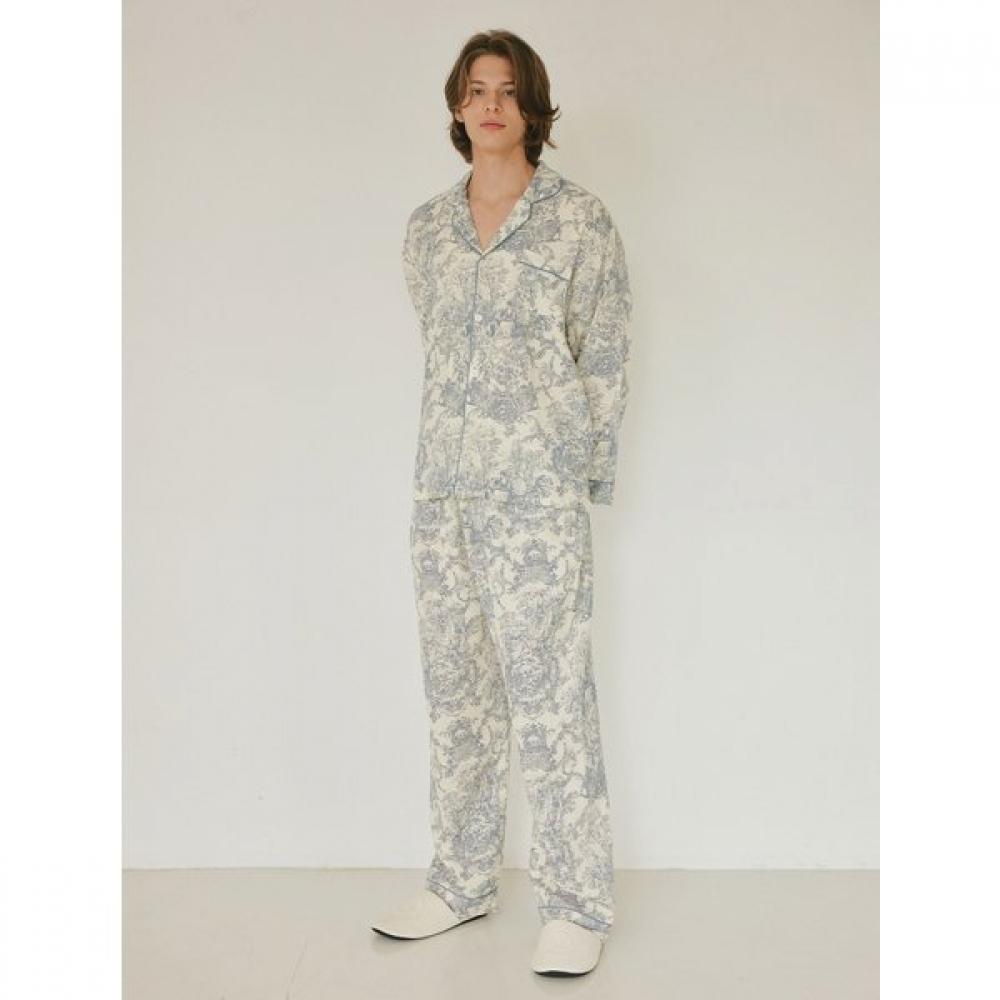 Lunaluz Men S Double Gauze Long Sleeve Collar pajamaS Set
