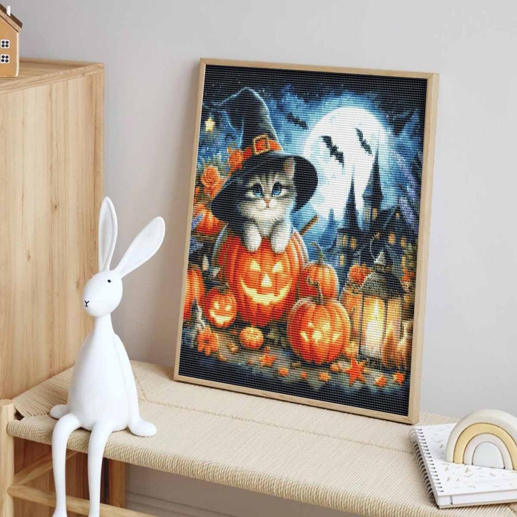 Halloween 5D Cat Pumpkin Diamond Full Diamond Art Painting Kit Diamond Painting Home Decor Moon Bat Castle Lantern Art Craft Gift