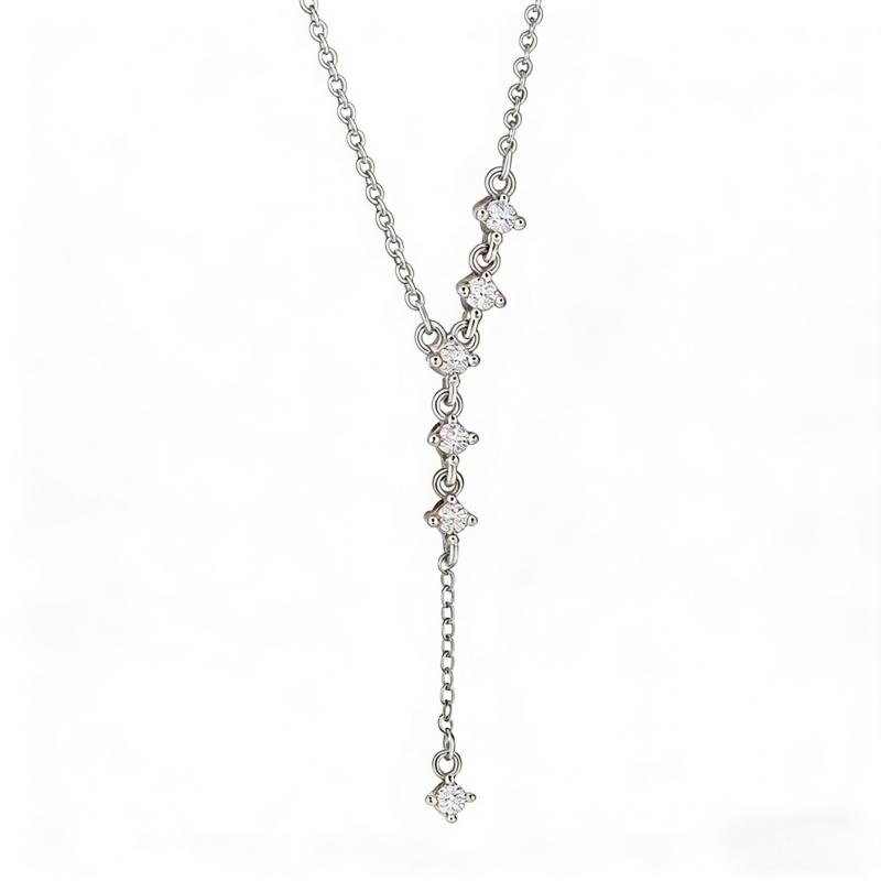 French Style 925 Silver Luxury High-End Y-Shaped Tassel Pendant Necklace with Moissanite on an Elegant Link Chain