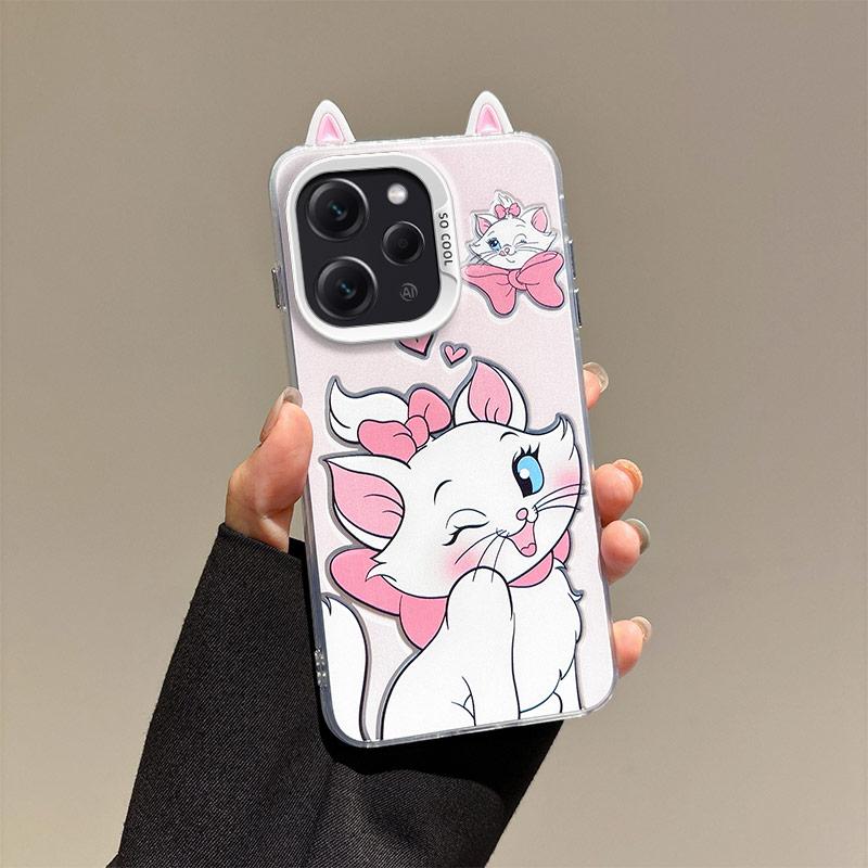 KEYSION Cute Ear Cartoon Case for Redmi 12 4G with Lanyard Soft Silicone+PC Shockproof Phone Back Cover for Xiaomi Redmi 12 5G
