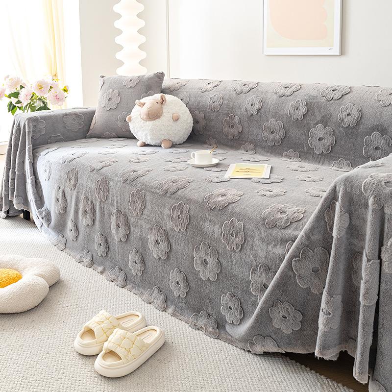 INS Style Simple Sofa Towel Rabbit Plush Autumn and Winter New Sofa Cover Cloth Dust-Proof All-Inclusive Universal Sofa Cover Blanket