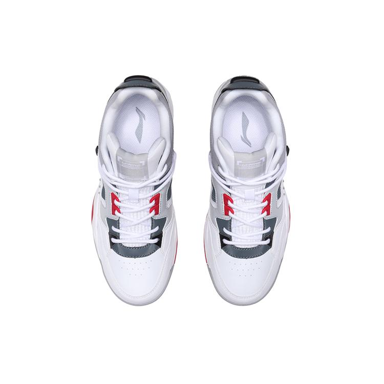 Li Ning Cushioning Slip Resistant Abrasion Resistant Coverage Support Mid Top Vintage Basketball Shoes Men's White Gray AGBR025-2