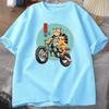 Cat Motorcycle T Shirt Casual Cotton Short Sleeve Tshirt for Women Japanese Style Vintage Graphic Tees Unisexs Clothes Streetwear