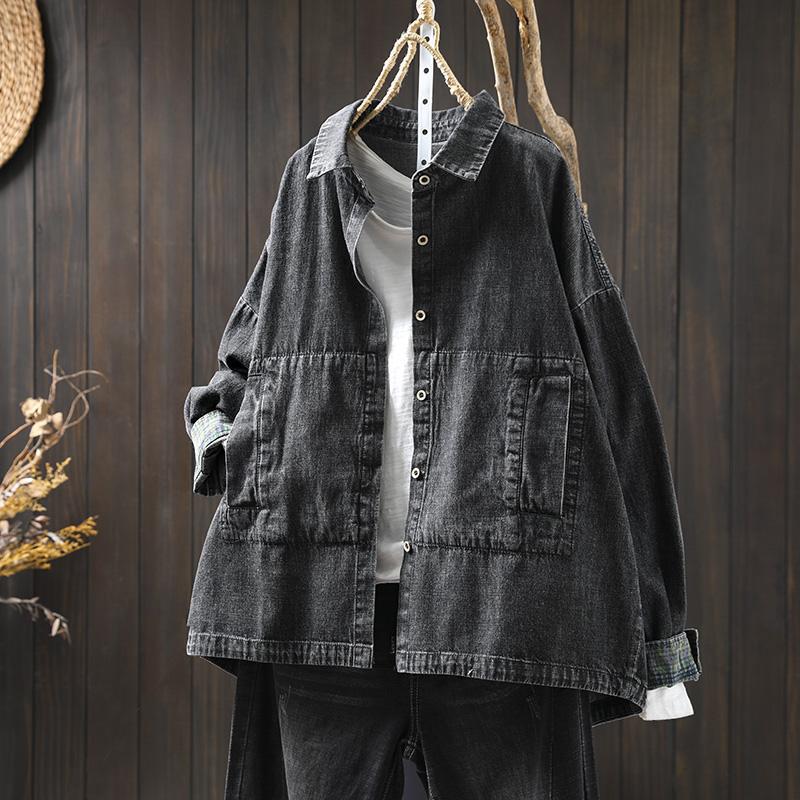 Women`s Long Sleeve Denim Jacket Turn