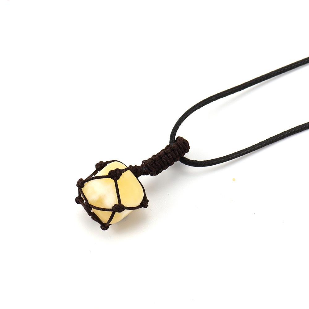 Hand-Woven Crystal Rough Stone Natural Stone Brown Mesh Pocket Necklace Mesh Pocket Sweater Chain N701